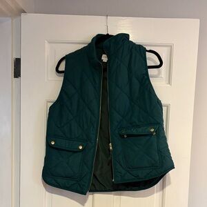 J. Crew Green Quilted Vest with Gold Accents, L